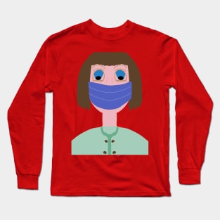 Girl with brown hair wearing a mouth mask Long Sleeve T-Shirt